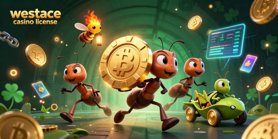 Découvrez la sécurité et la régulation du westace casino licence avec une illustration dynamique d'ants au travail.