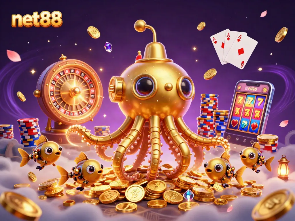 Engage with net88 for thrilling online gambling experiences through a rich, vibrant 3D illustration.
