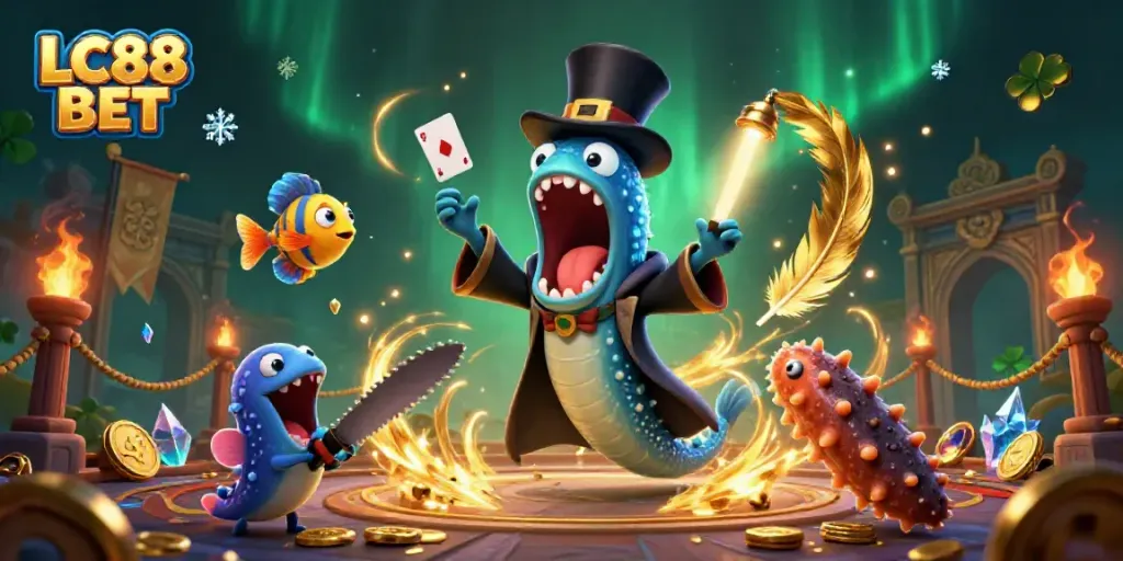 Experience thrilling card magic with LC88 BET, featuring a deep-sea gulper eel and a spotlight anglerfish.