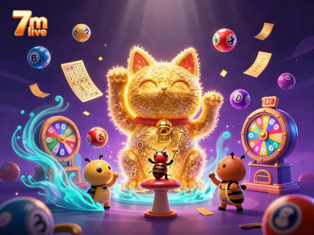 Experience the thrill with 7m live as golden fireflies form a lucky cat amidst dynamic casino elements.