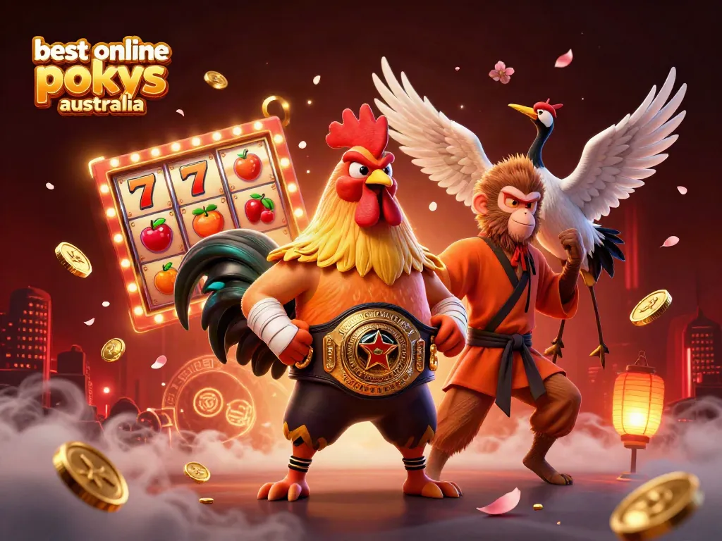 Experience the best online pokies Australia through vibrant 3D art featuring lucky symbols spinning and celebrating wins.