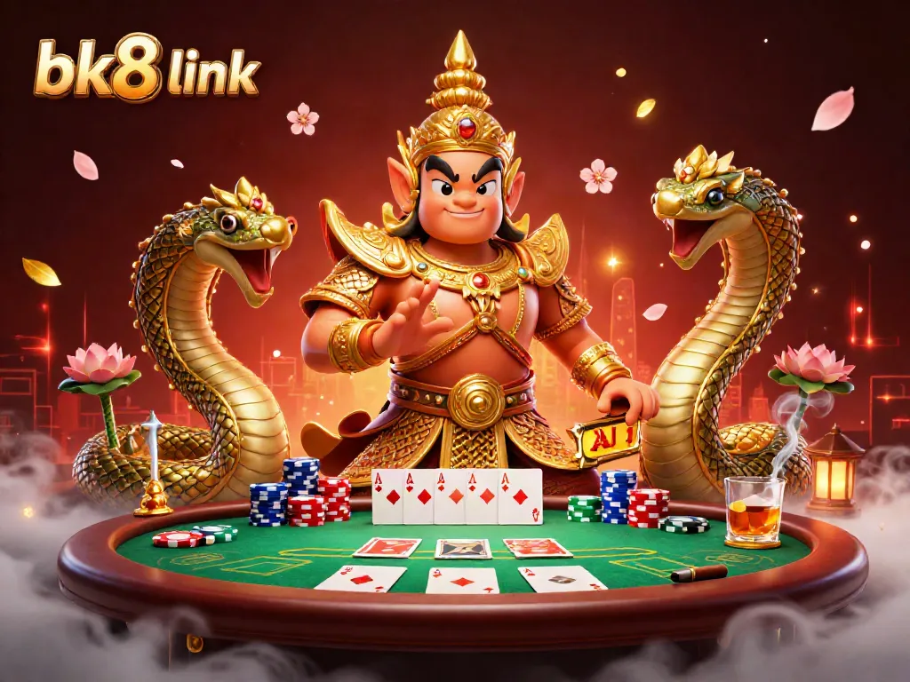 Engage with the exciting bk8 link as the Thai temple guardian oversees a vibrant poker scene