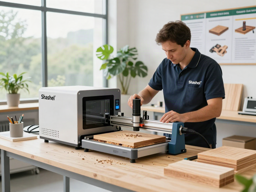 Traitement du bois avec Shashel® dans un atelier moderne, éliminant les insectes nuisibles.